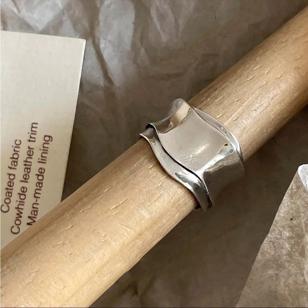 New Gold & 925 Sterling Silver Unique Wide Band Ring